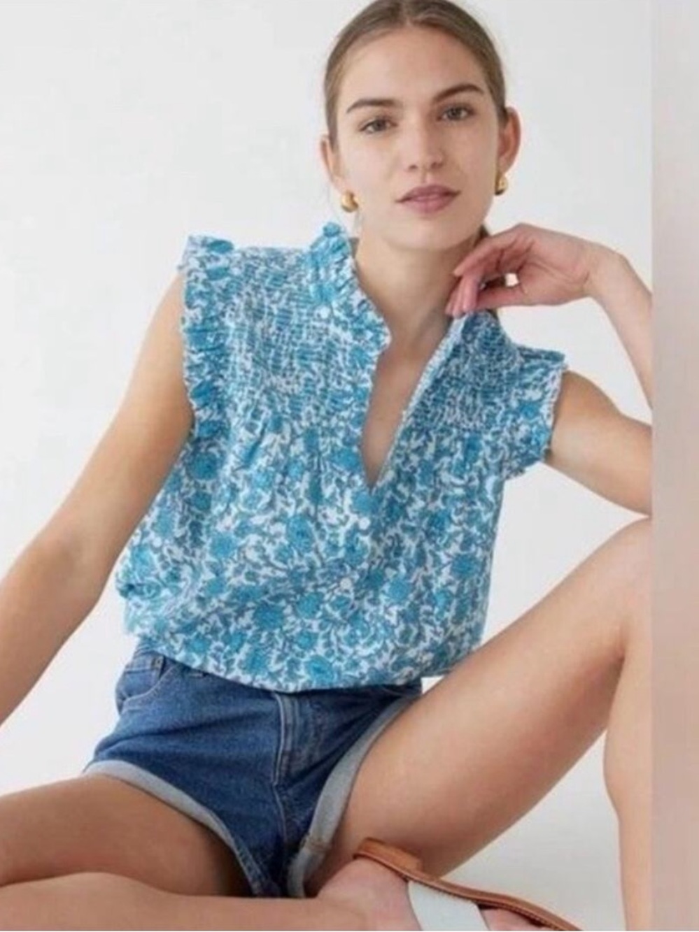 J. Crew Aqua Floral Top